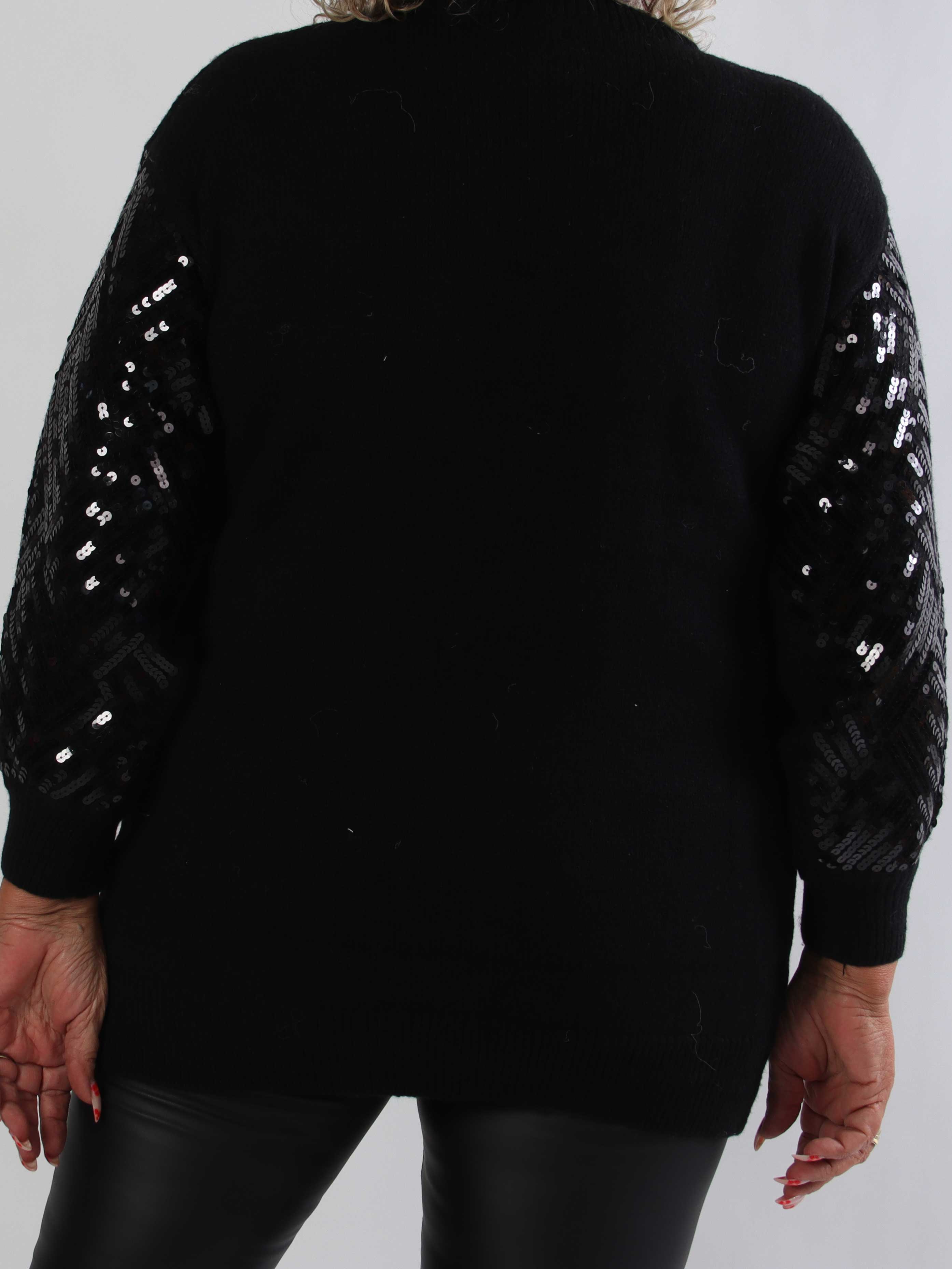 Astoria - Blød plus size strikbluse med fine pailletter på fronten